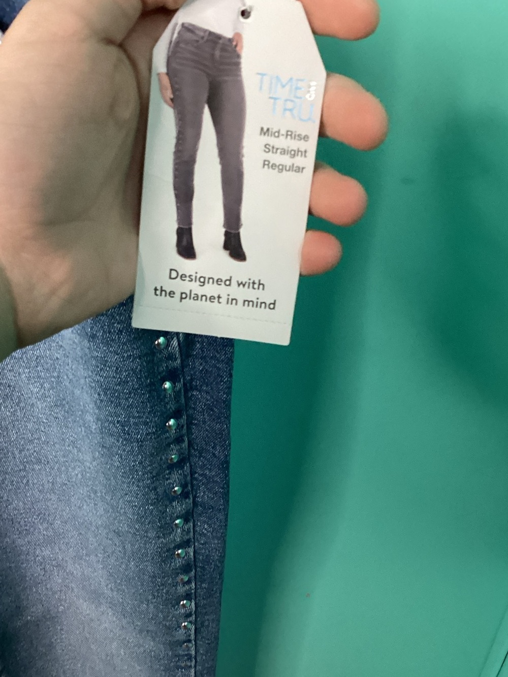 Time and Tru Medium Blue Skinny Jeans with Side Studs - Picture 2 of 6